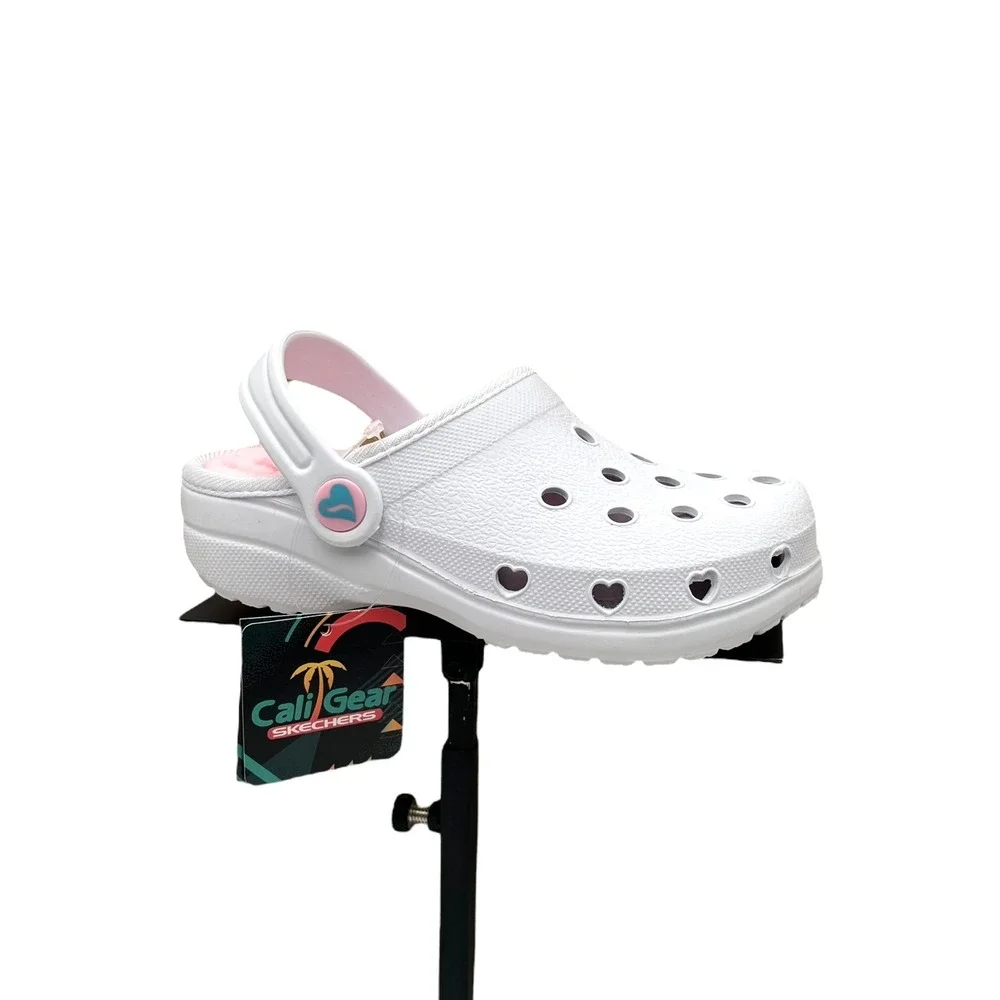 Skechers Toddler Girls Faux Fur Slip On‎ Clogs Size 9 White Pink Warm Comfort